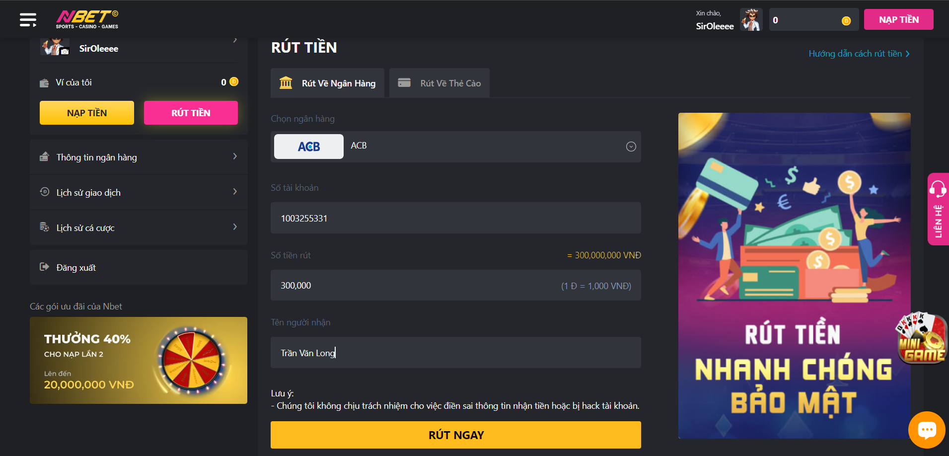Rút tiền từ NBET bằng hình thức ngân hàng